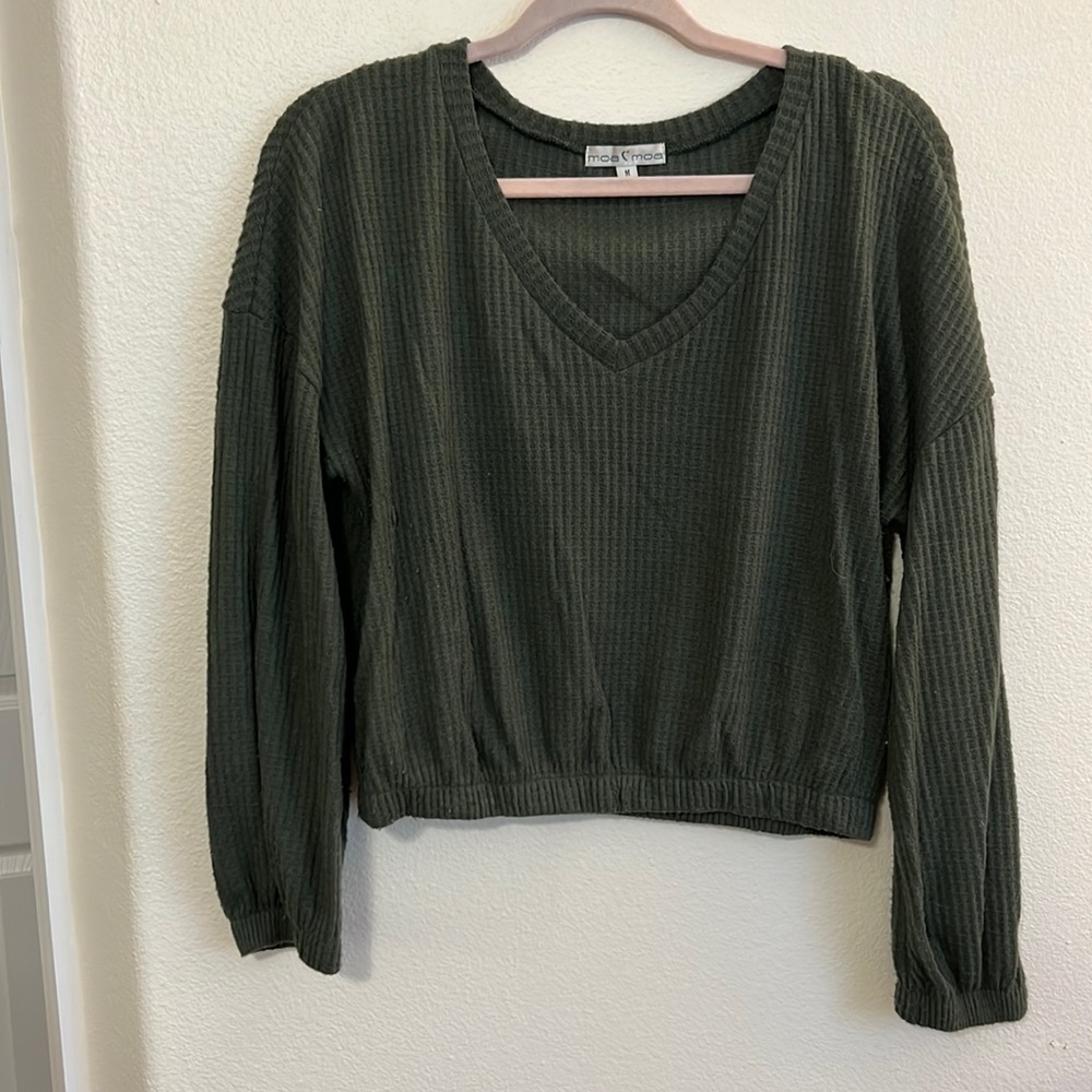 Dark green waffle cropped sweater shirt